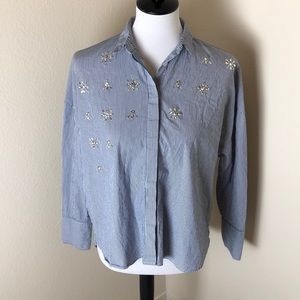 A New Day Striped Bling Button Down Shirt Size XS